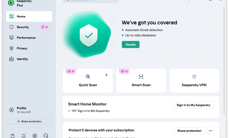 Kaspersky Plus security interface